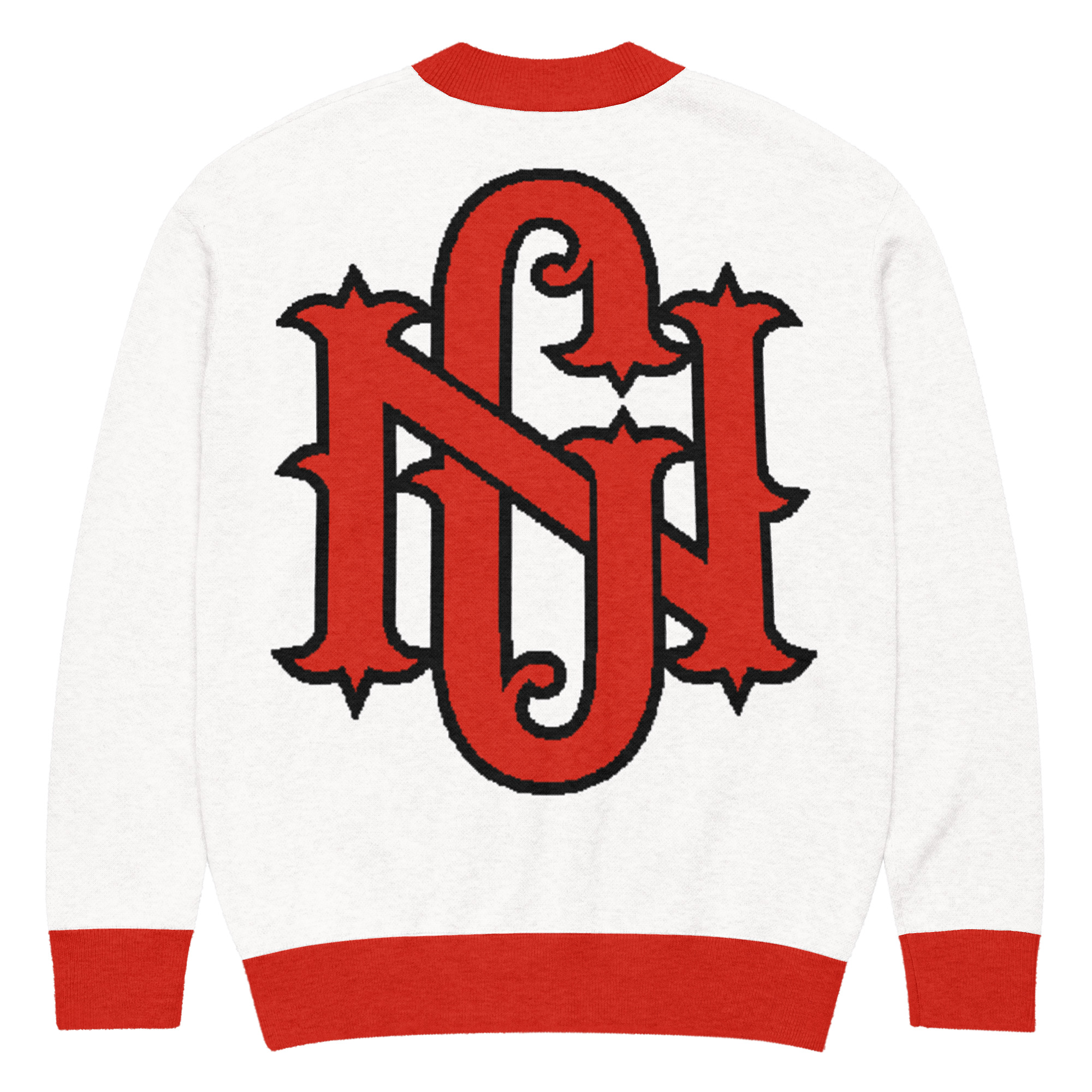 NC Monogram Knitted Cardigan - Light Grey/Red