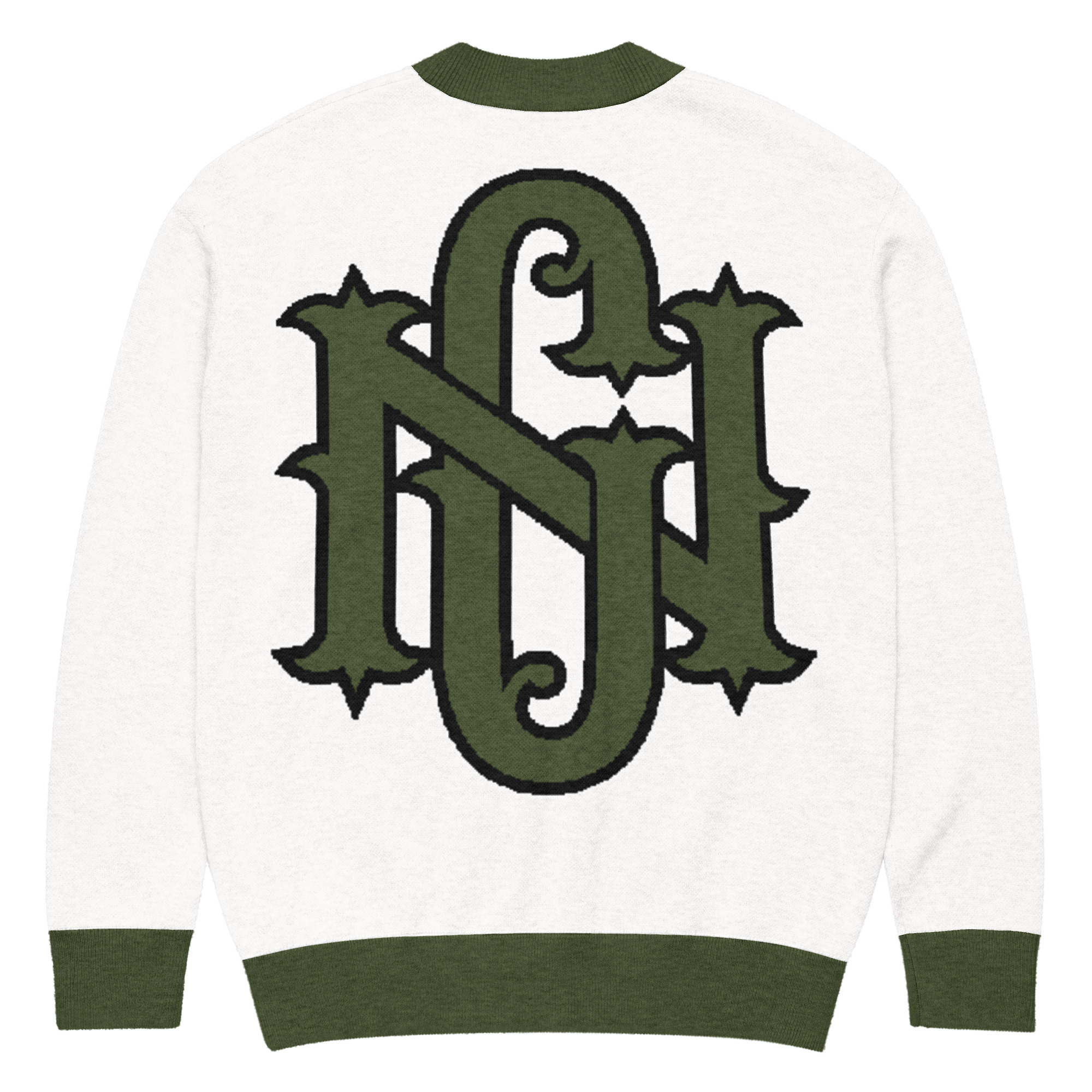 NC Monogram Knitted Cardigan - Light Grey/Green